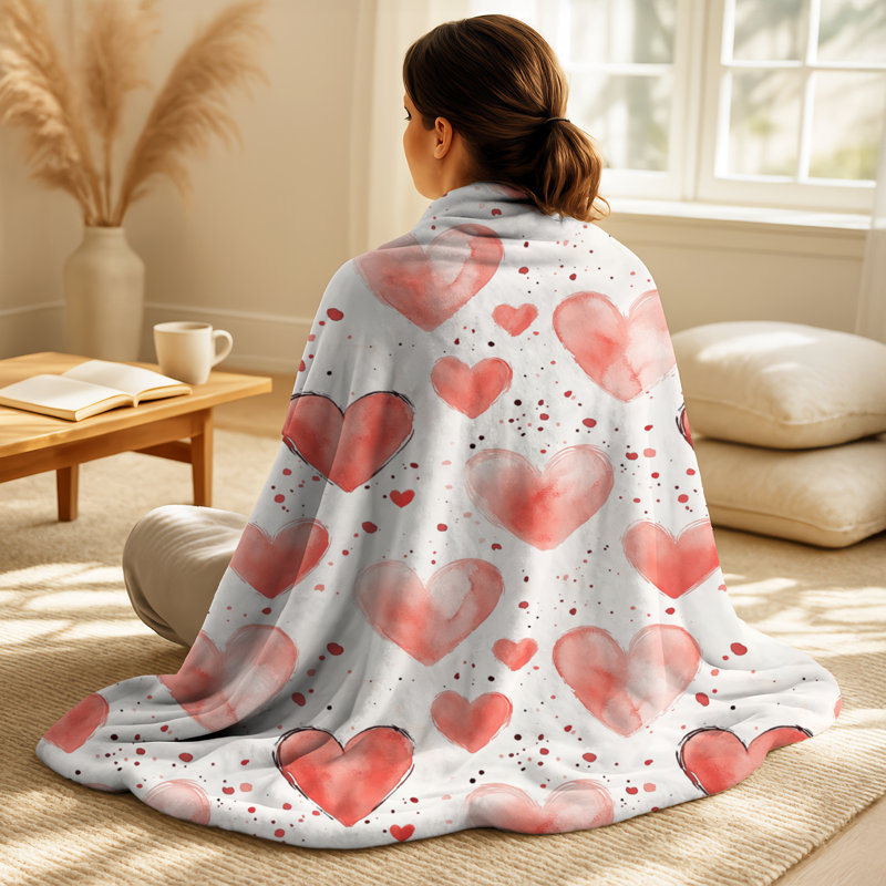 Cozy Hearts I - couverture rouge abstraite pour adolescents chauds, jeté Farmhouse Cozy