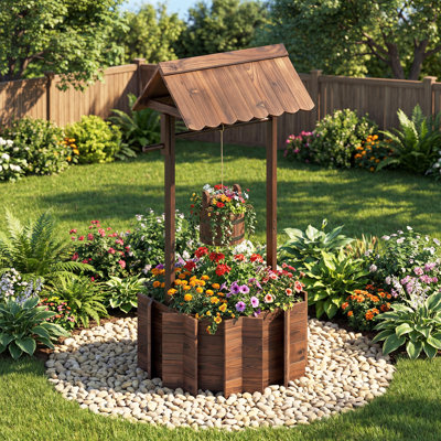 Takerria Fir Wood Wishing Well Planter