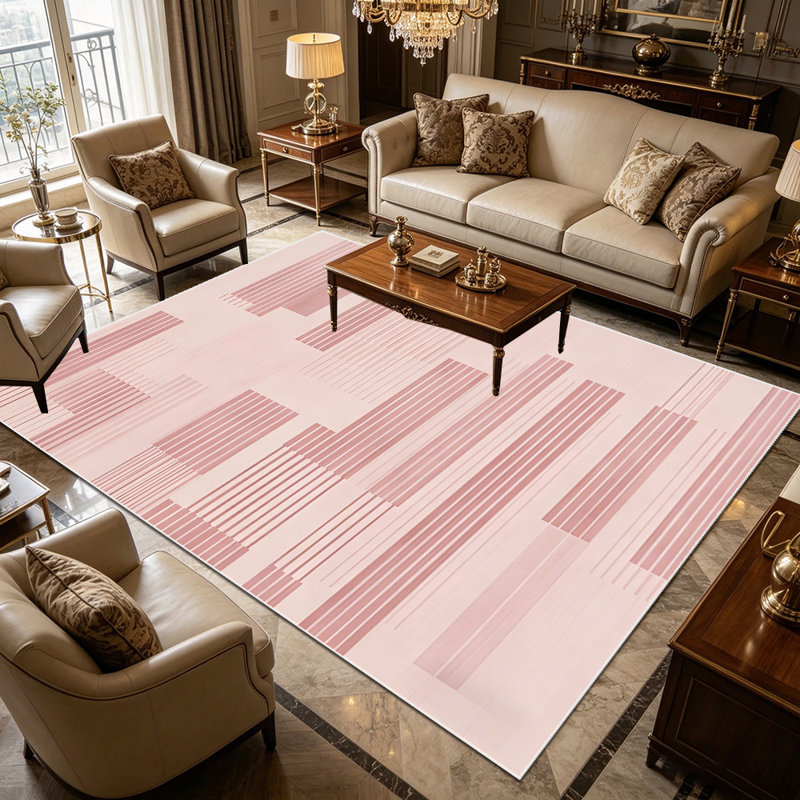 1PC Blush Pink Geometric Striped area rugs for Living Room, Soft, All seasons, Easy-maintain, Washable Indoor mat, Farmhouse suitable for dining room, bedroom, entryway, home office, patio, Home Decor, Outdoor Decor.