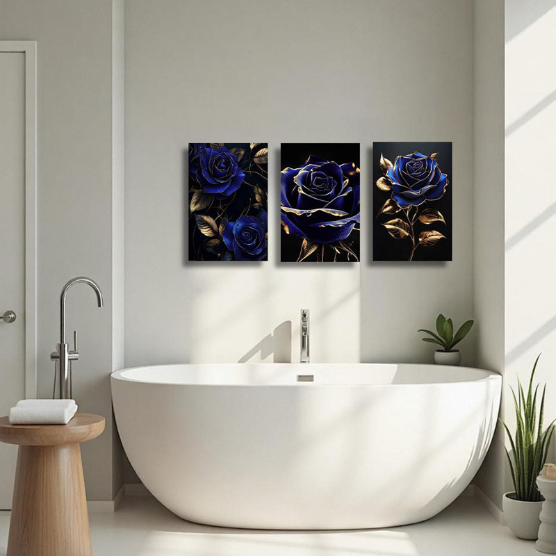 3 Piece Wrapped Canvas Print, Blue
