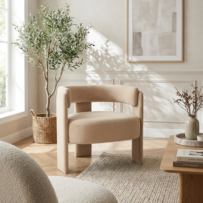 Modern Velvet Accent Chair with Wooden Legs