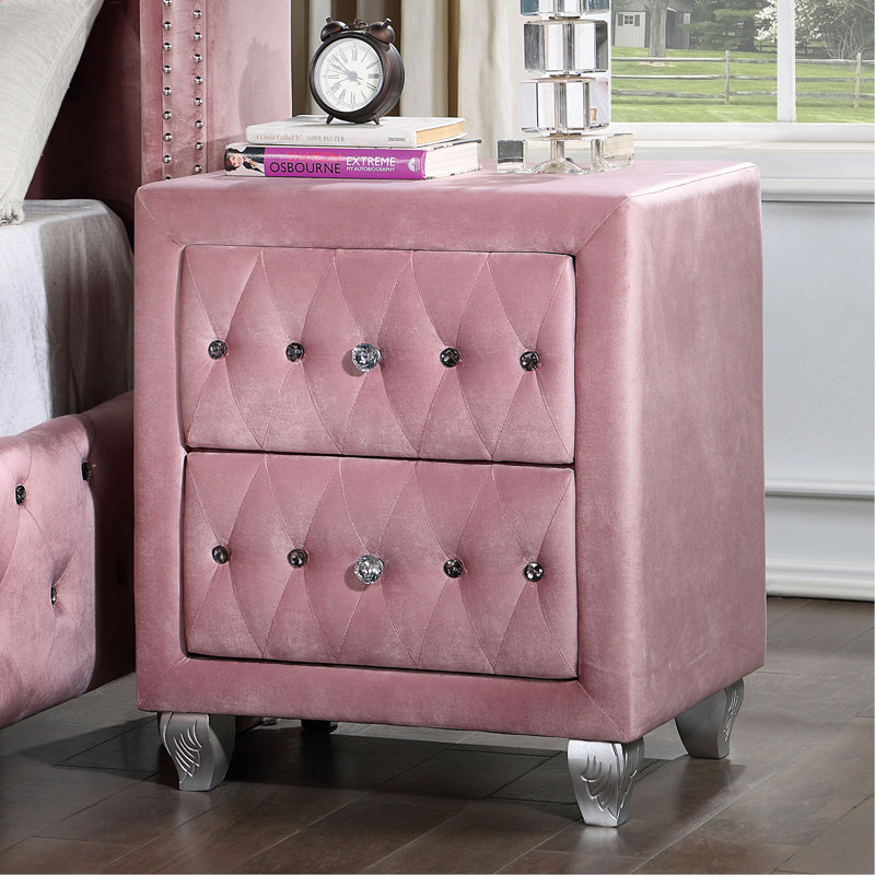 Magnifique table de chevet 1 pièce de couleur rose avec 2 tiroirs en acrylique