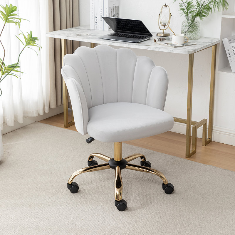 Izdyhaar Velvet Swivel Task Chair with Tufted Back, Gray