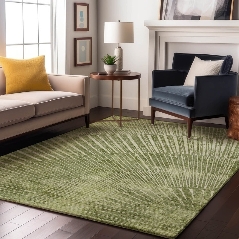Sage Starburst Rectangular Washable Synthetic Rug 2'6" x 3'10"