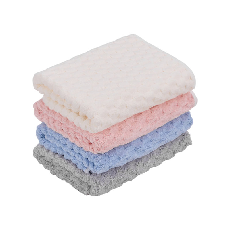 4-Piece Highly Absorbent Coral Fleece Bath Towels, light Pink；Cream White；light Blue；light Grey