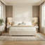 Grand lit plateforme tapissier avec tables de chevet flottantes et 2 tiroirs de rangement, grand, crème-684989054-684989052