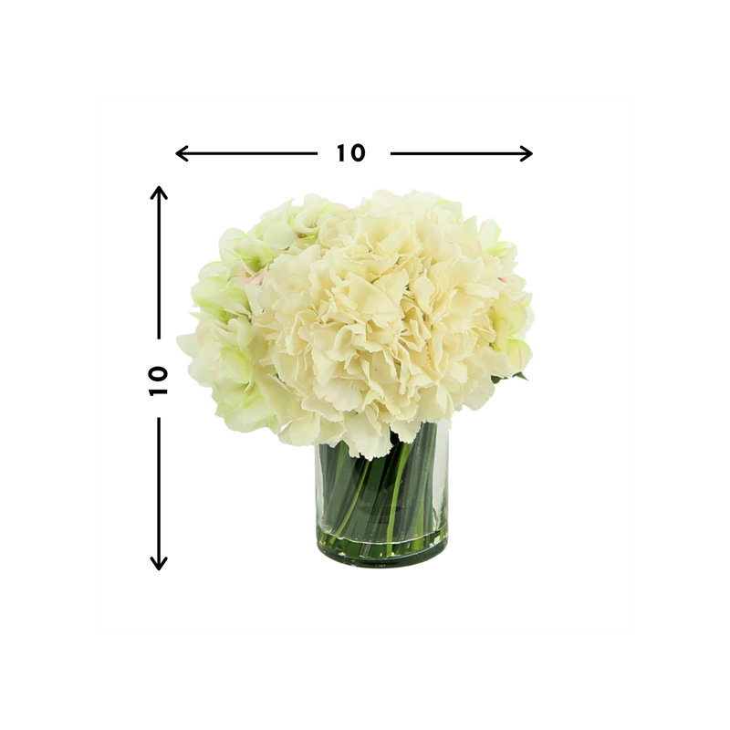 Hydrangea Floral Arrangement in Glass Vase with Grass