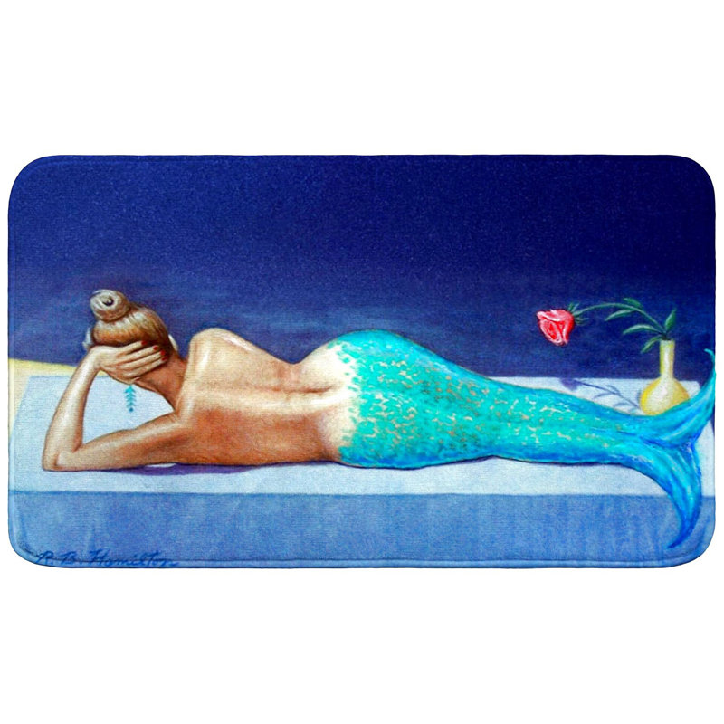Mermaid on Rock Left Bath Mat, 30" L x 18" W