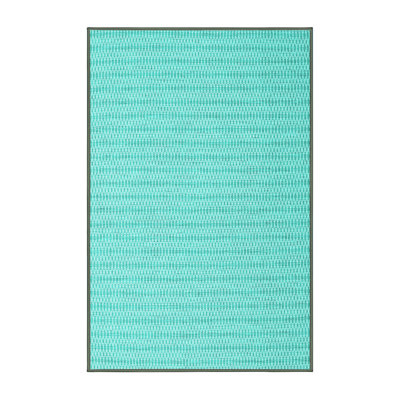 Tapis bleu uni en laine et polyester tissé à la machine 7 pi x 9 pi Bendooragh