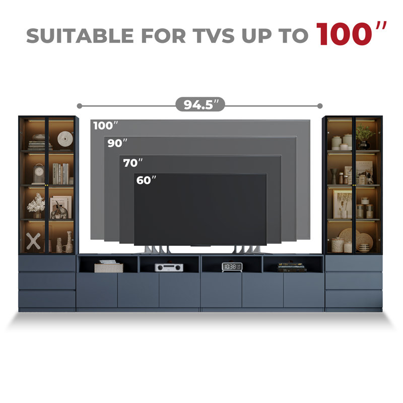 Meuble télé Crafton, Gris, H 81,1 po x l 141,7 po x P 15,7 po