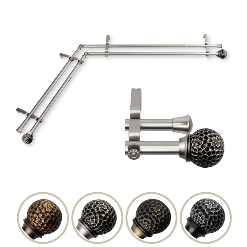 Tringle à rideaux double de coin Celio 13/16 po de diamètre, Nickel satiné, 66" - 120"