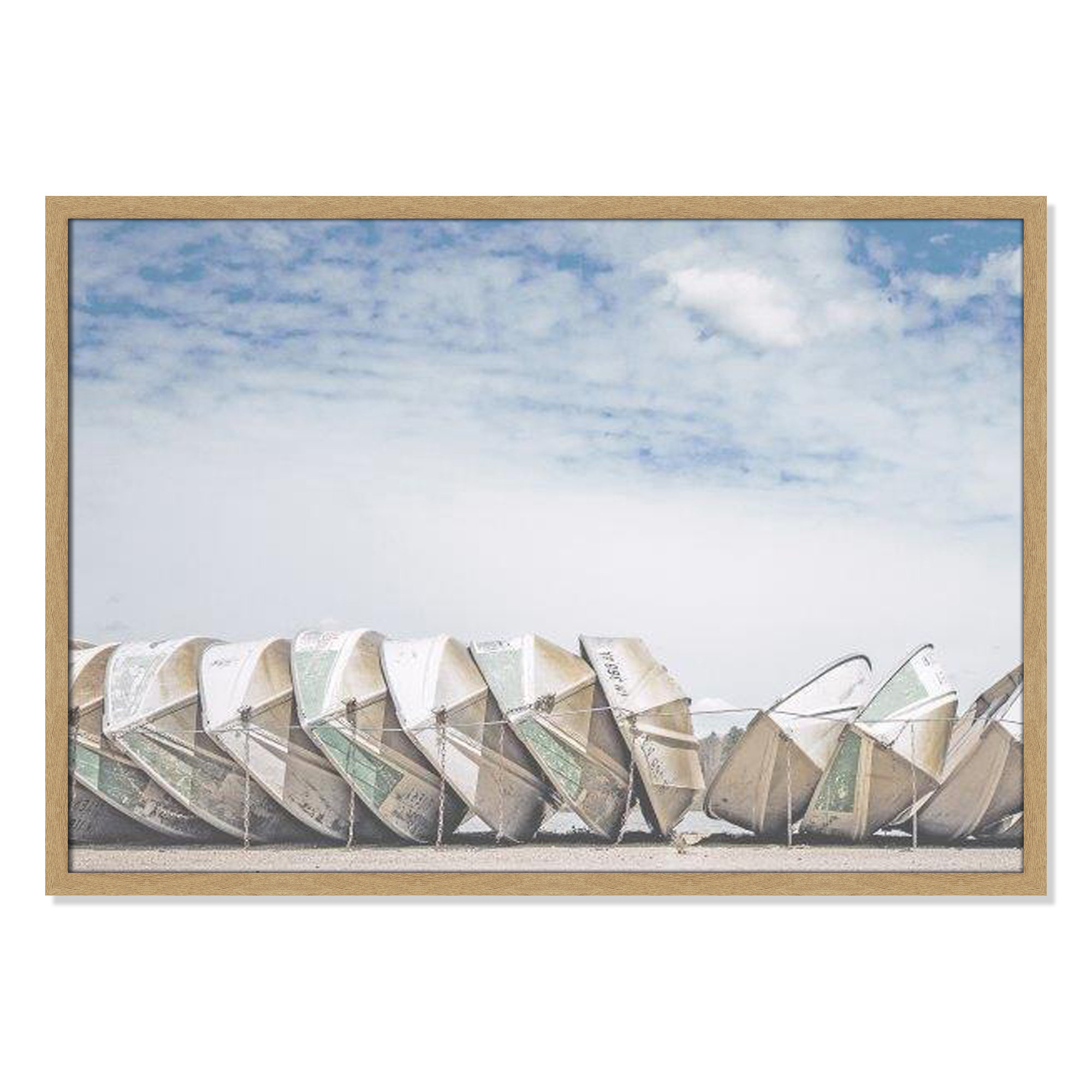 Wooden Boats Framed On Paper by Leah Straatsma Print, Natural, 25.5" H x 35.5" W x 1.25" D