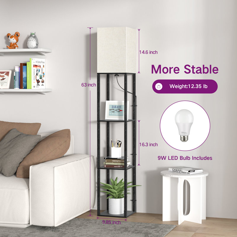 Nevaen 63'' Column Dimmable LED Floor Lamp with Remote&Shelves, Black