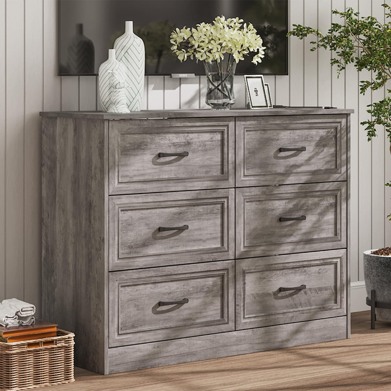Commode 6 tiroirs avec station de charge, Blanc / brun
