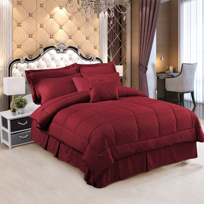 Ensemble d'édredon en microfibre Dinardo, Bourgogne, Édredon pour grand lit + 9 pièces supplémentair