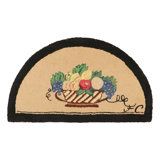 Antique Hooked Demi Lune Rug In Beige With Fruit Bowl Pictorials - Rug & Kilim
