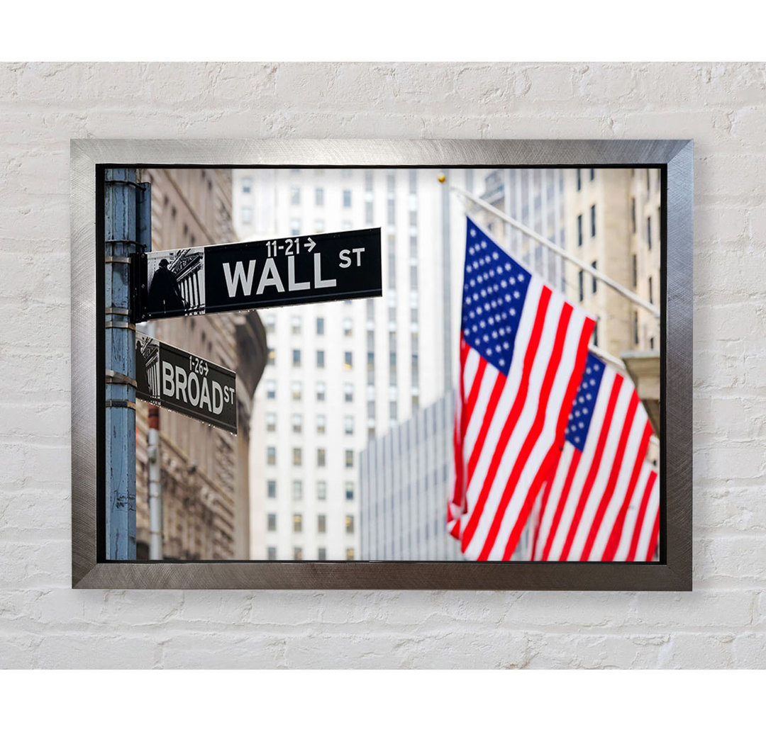 Gerahmtes Leinwandbild Wall Street American Flags