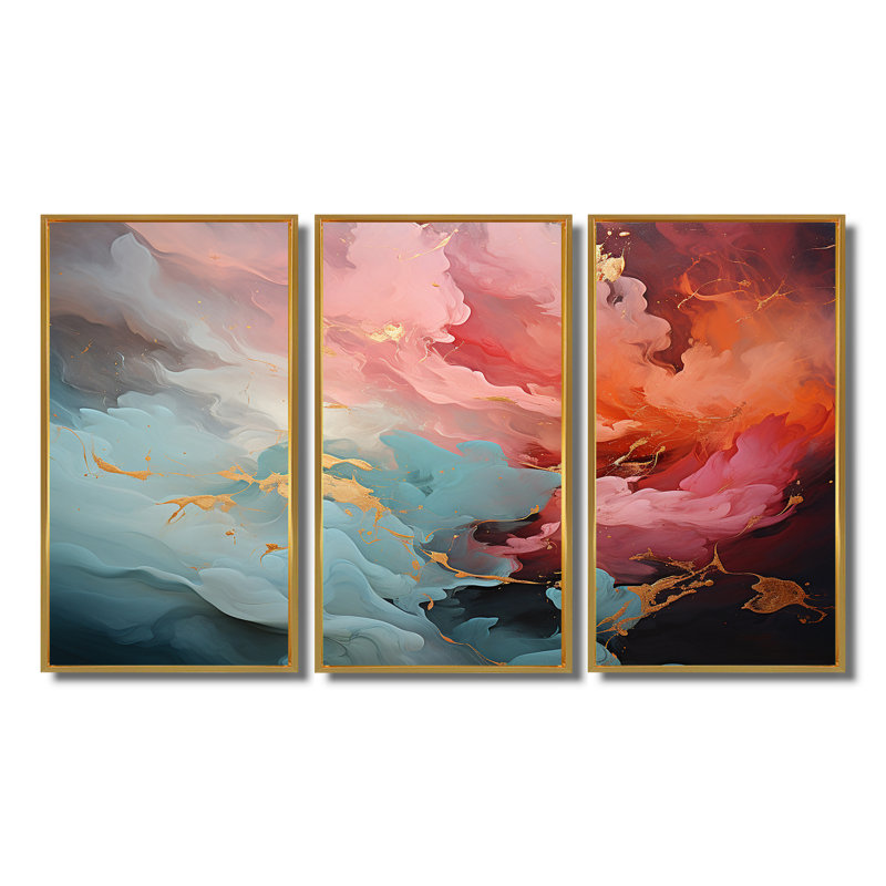 Crislyn - ensemble d'art mural abstrait, Cadre flottant doré, H 28 po x l 36 po x P 1 po
