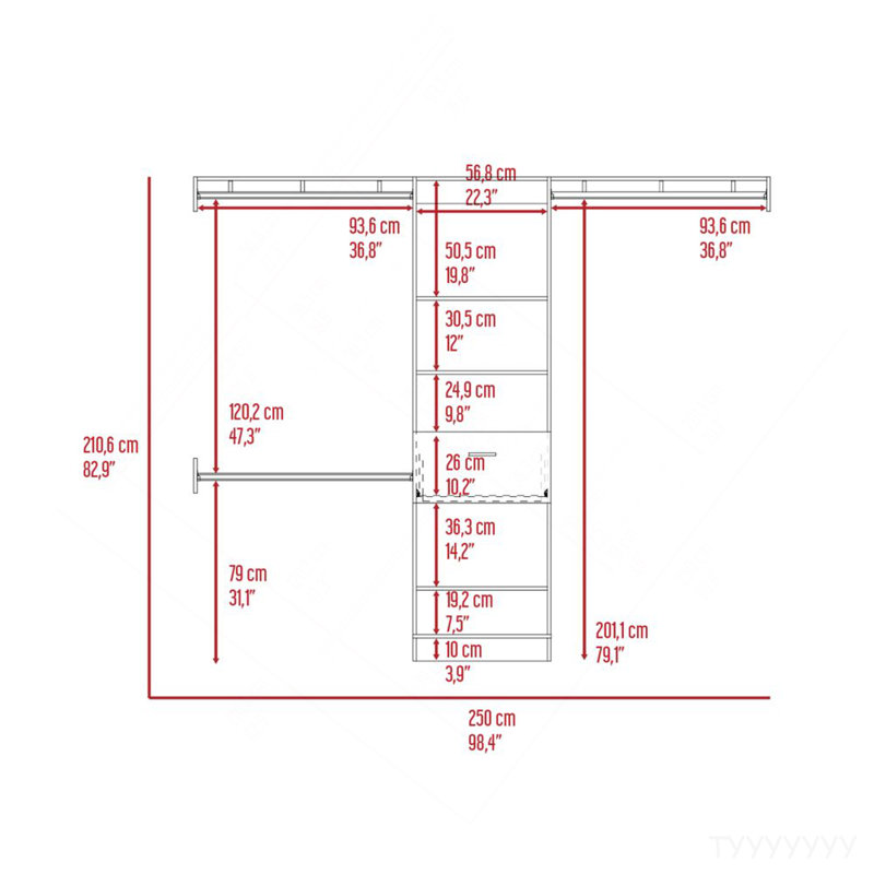 150 Closet System British, Bedroom, Black, White