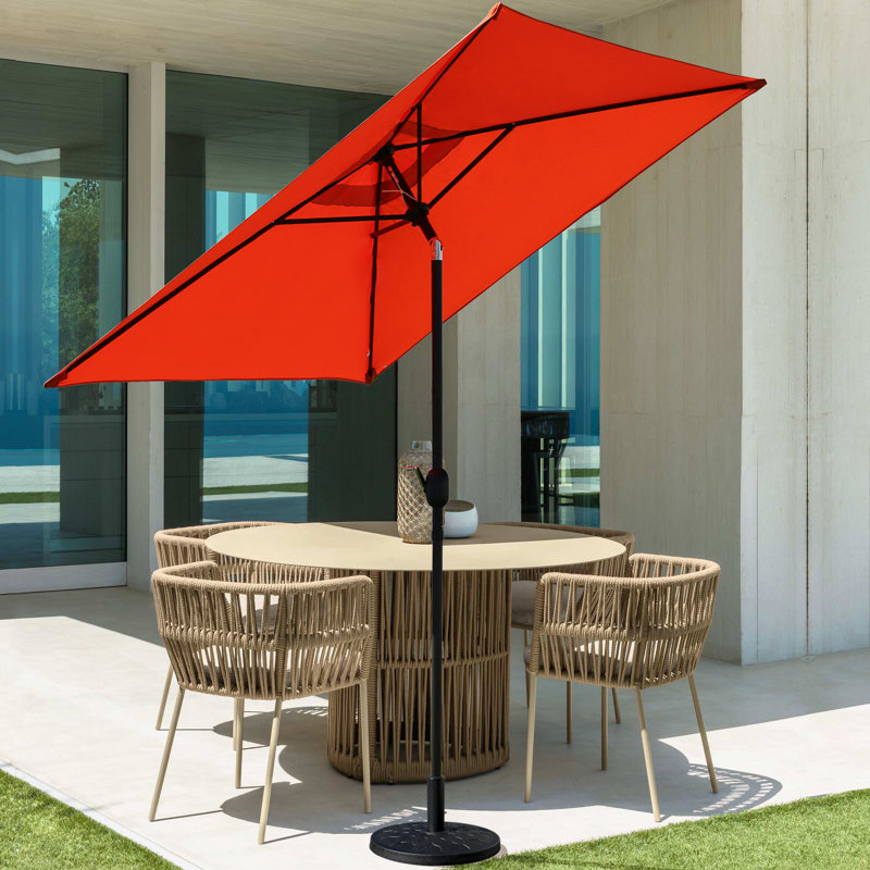 Parasol de marché carré de 6,5 pi Mushtaaq avec support / base - couleur orange, Orange