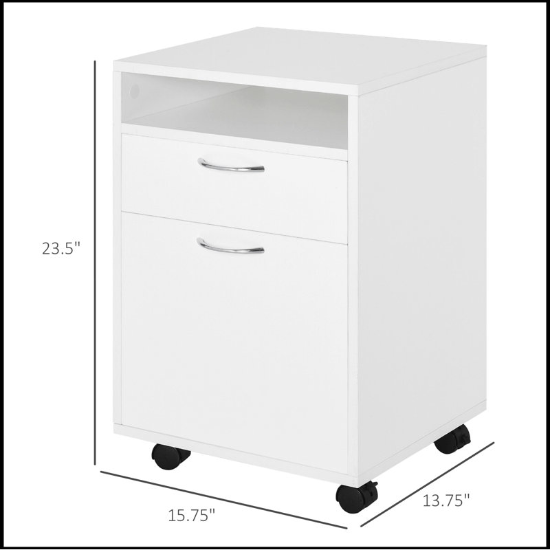 White Mobile Storage Cabinet with 2 Drawers and Castors