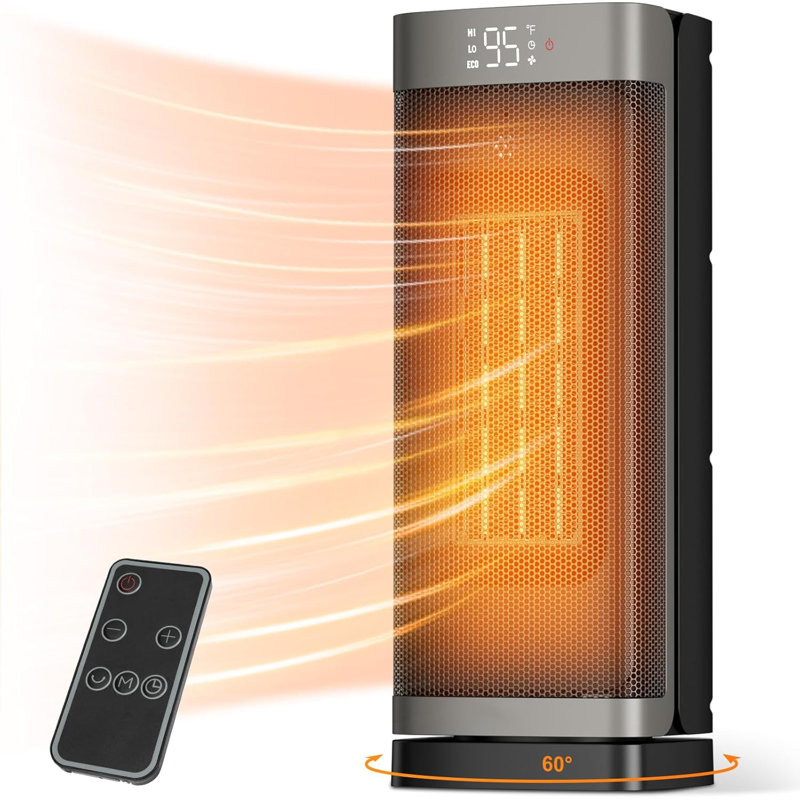 PTC Space Heater with Thermostat, Oscillation, and Timer, 16 Inch Portable, Black