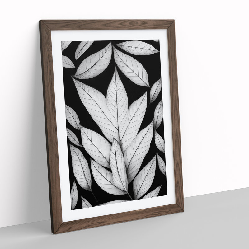 A Monochrome Leaves No.3 - Wall Art, 64cm H x 46cm W x 2cm D, Walnut Framed