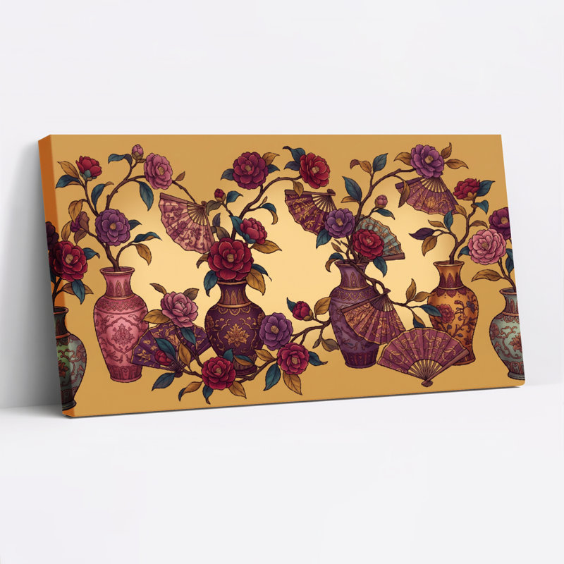 Ensemble de 1 tableau sur toile représentant un vase floral, L 40 po x H 20 po, Toile tendue