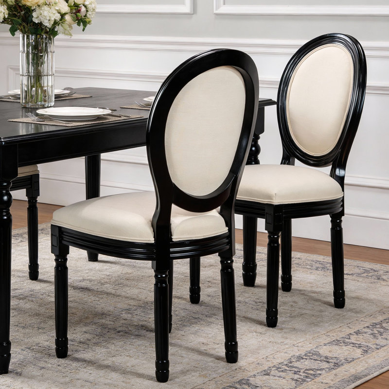 Chaises de salle à manger de style champêtre avec dossier rond en éponge French Country, Noir