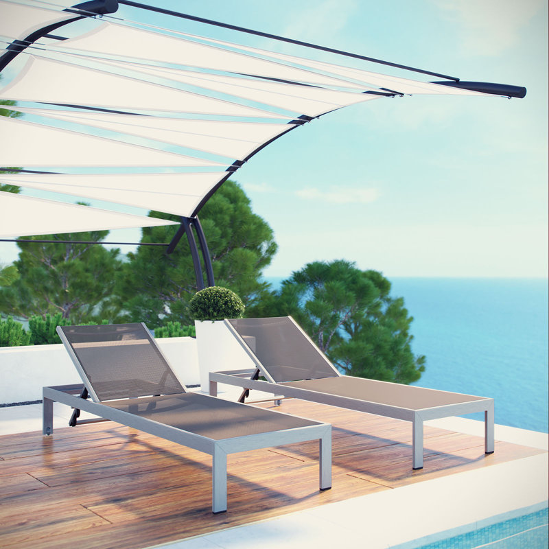 Shore Silver Gray Aluminum Mesh Adjustable Outdoor Chaise Lounger