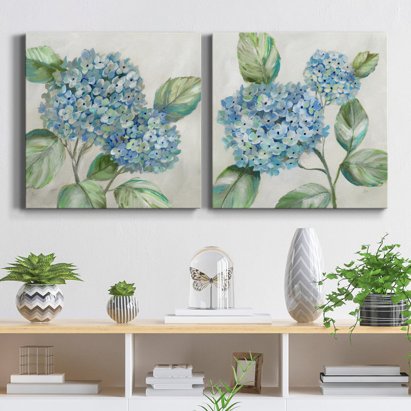 Hydrangea Beauty I - Ensemble de 2 reproductions sur toiles tendues, H 32 po x l 64 po x P 1 po