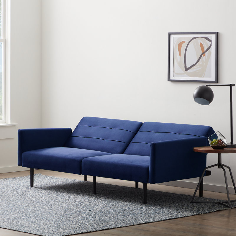 Lucid Comfort 74'' Upholstered Convertible Sofa, Navy Velvet