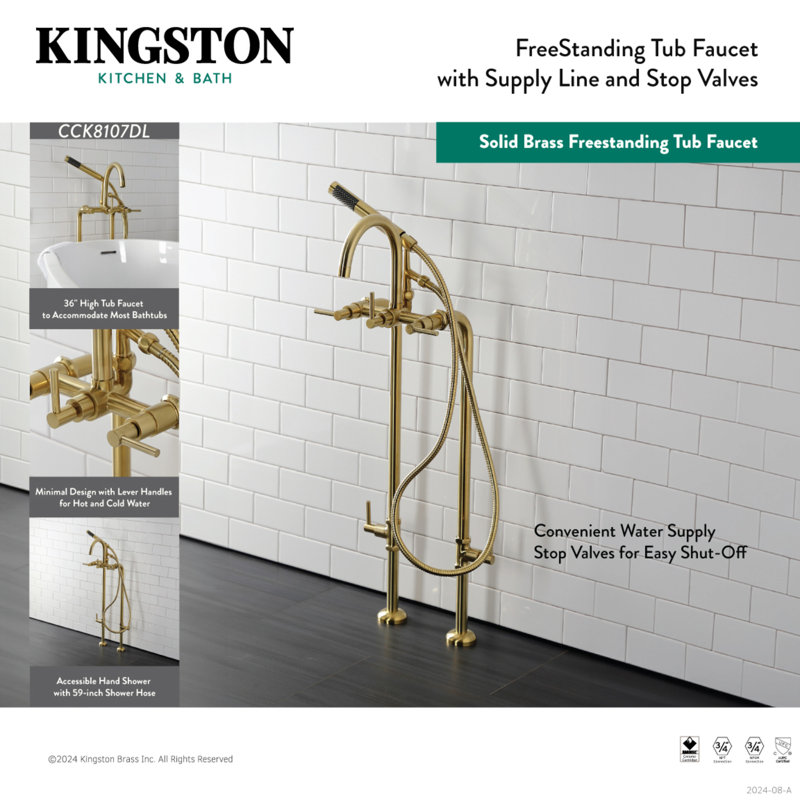 Kingston Brass Concord Freestanding Tub Faucet with Supply Line and Stop Valve, Matte Black