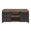 Table basse rectangulaire à thème rustique, avec portes coulissantes et finition de rangement pratique, organisée
