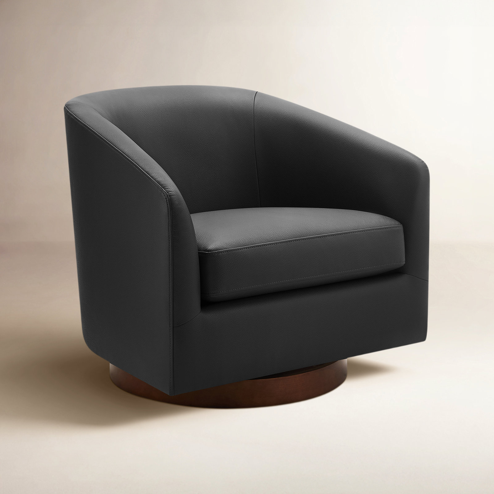 Bennett Vegan Leather Swivel Barrel Chair, Charming Black Vegan Leather