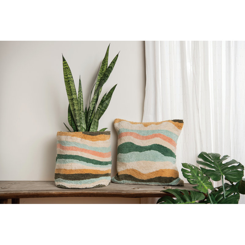 Izekiel Cotton 12 in. Multicolor Wavy Textured Basket with Lining