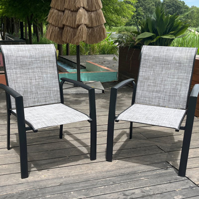 Metal Garden Patio Chairs Of 2, All - Weather Resistance, Black Frame, Breathable , Stackable To Save Space, 22.1"L X 25.2"W 36"H, 400 Lbs Weight Outdoor Frame With E Coating, Rust , For And