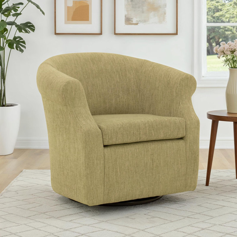 Fauteuil demi-tonneau pivotant l 3,5 po Buril, Mélange de polyester vert printemps Hapden