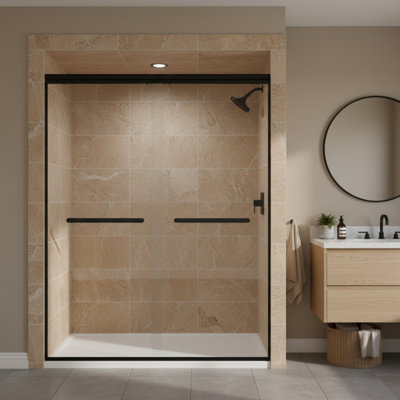 Semi-Frameless Sliding Glass Shower Door 56–60" W × 72" H With Adjustable Width, Tempered Glass And Stainless Steel Hardware   