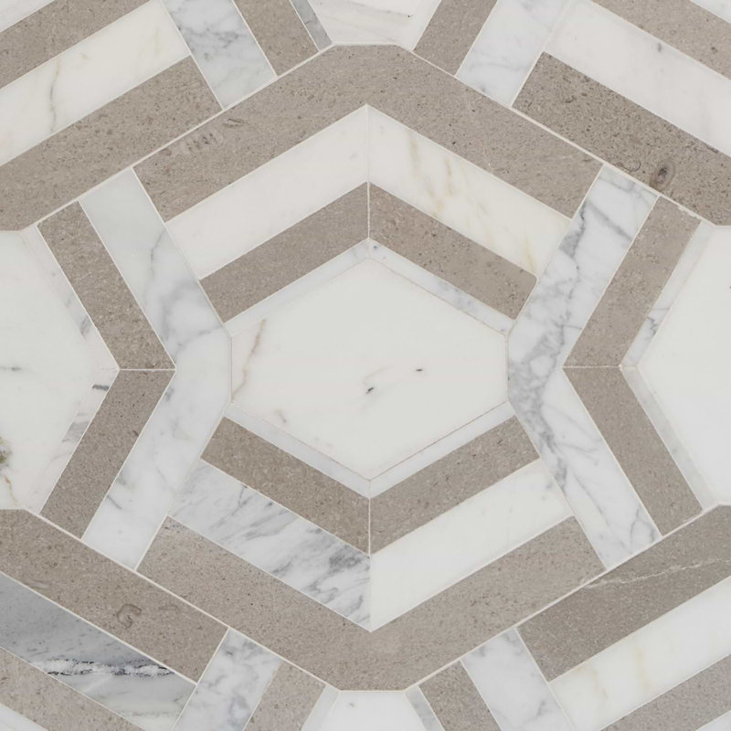 Mezzo 11x18 Polished Calacatta Marble Mosaic Tile, Andente Polished