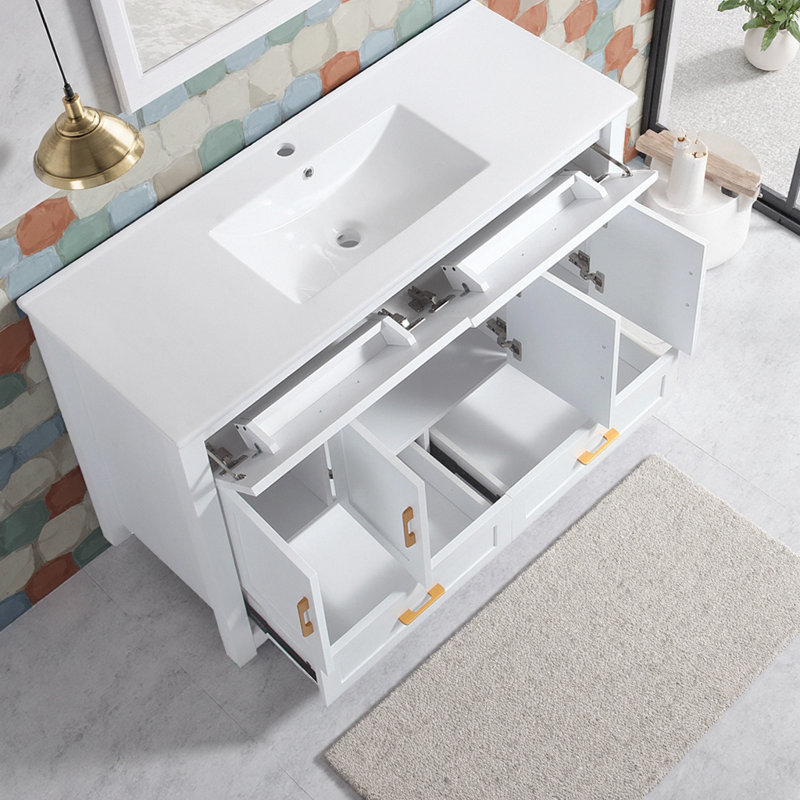 Meuble-lavabo de salle de bain avec lavabo en résine et portes à fermeture douce