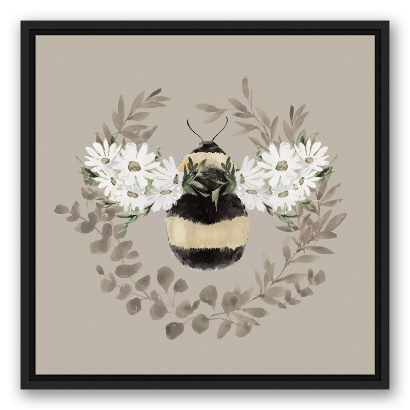 Bumble Bee Wreath - reproduction de cadre flottant sur toile, L 21,75 po x H 21,75 po