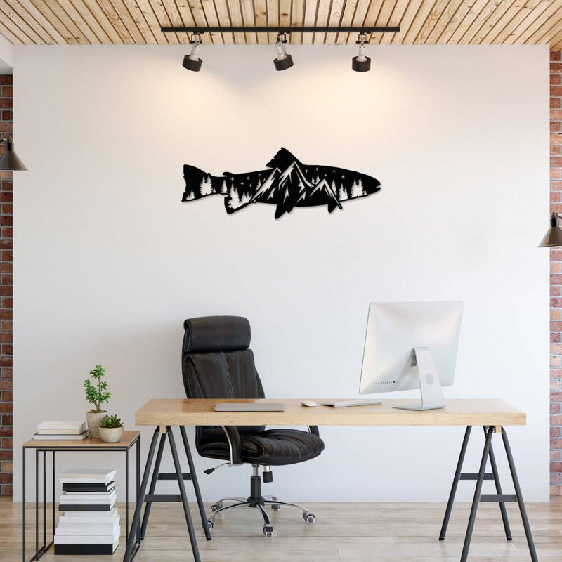 Trout Fish Design Alternative Metal Wall Art - Fishing Wildlife Wall Art - Trout Silhouette Design Sculpture - Rustic Cabin Lodge Wall Hanging - Modern Industrial Metal Art - Outdoor Nature Home Decor - Bold Statement Art Piece
