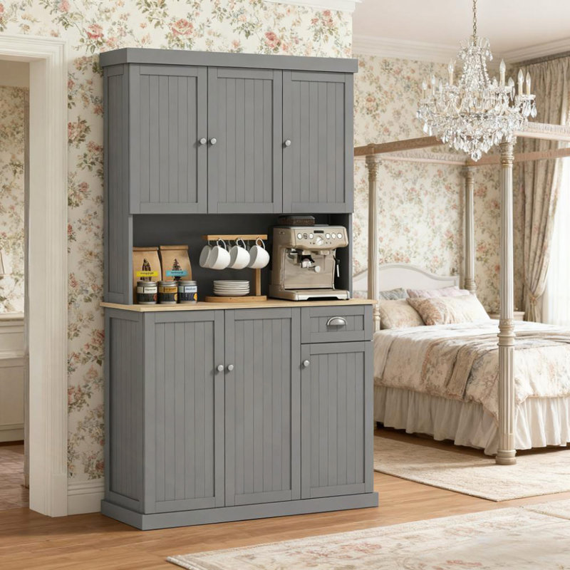 Buffet de cuisine avec four à micro-ondes, comptoir, tiroir et armoire de rangement pour garde-manger