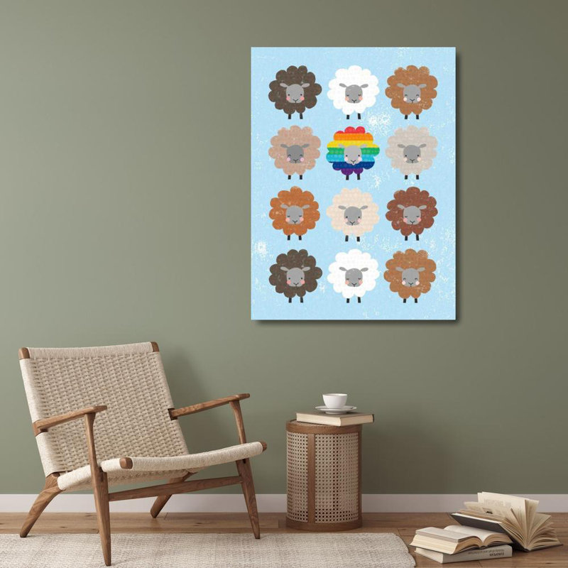 Art graphique sur toile tendue par George Oliver Hershey, galerie Moira: Be Ewe Brown and Rainbow Sheep, H 36 po x l 28 po