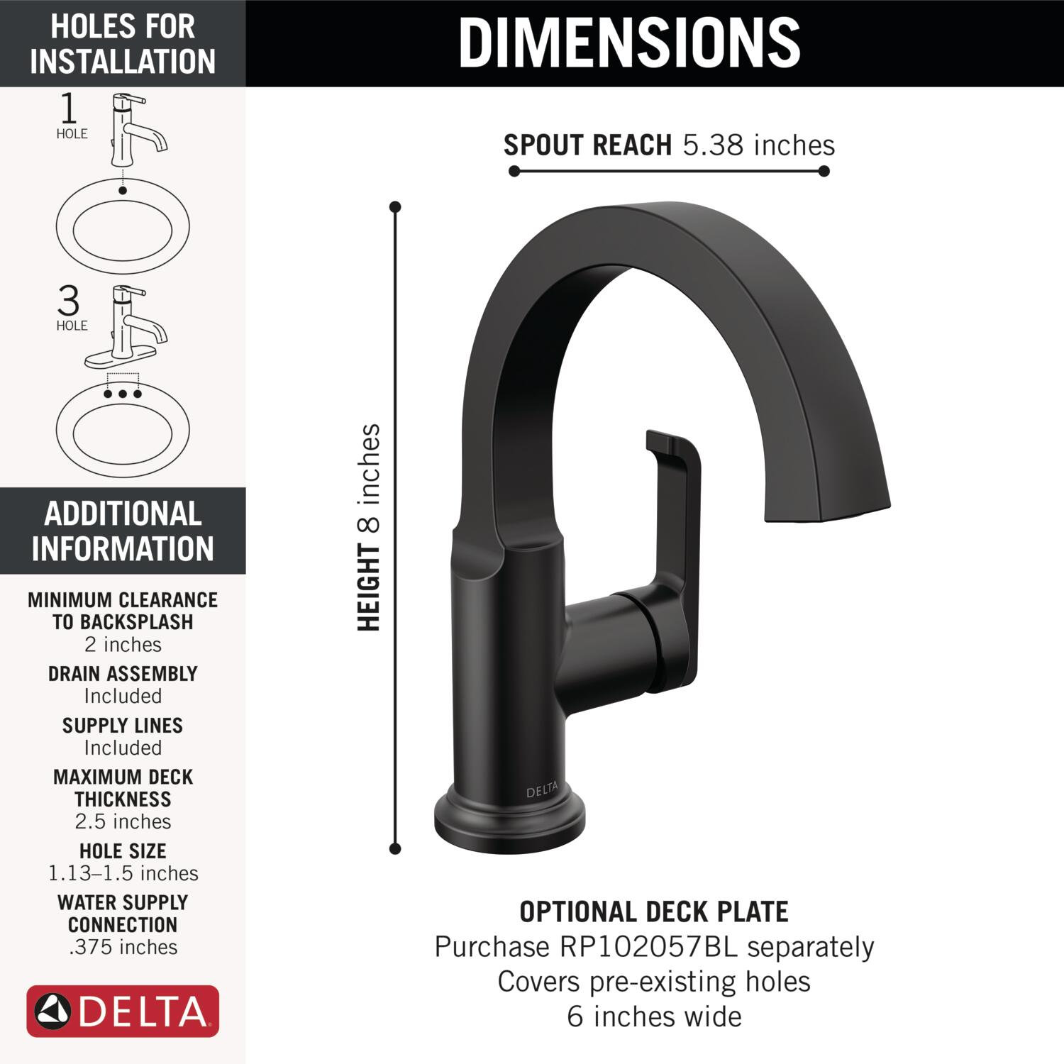 Tetra Single-Handle Bathroom Faucet with Drain, Matte Black