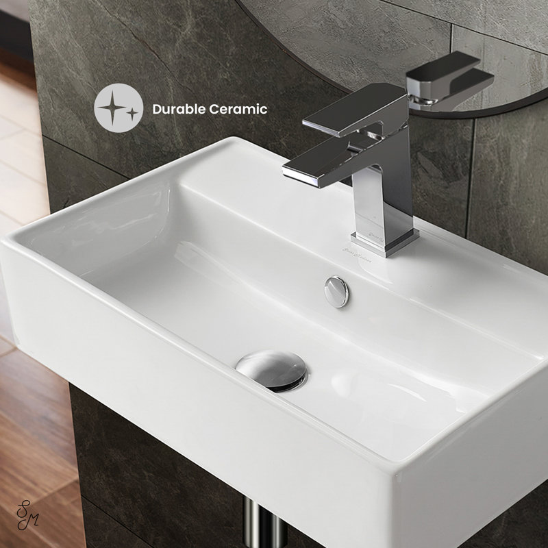 Claire 22" Rectangle Wall-Mount Bathroom Sink, Glossy White