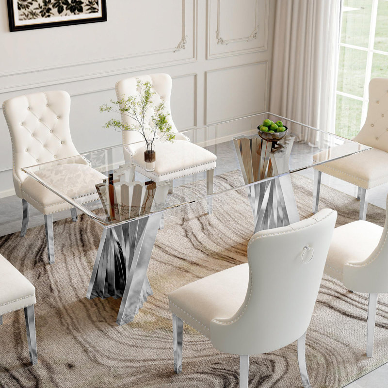 7- Piece Dining Set, Silver, White/Silver