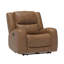 Fauteuil inclinable manuel Leos, accoudoir contour, structure en bois, cuir brun