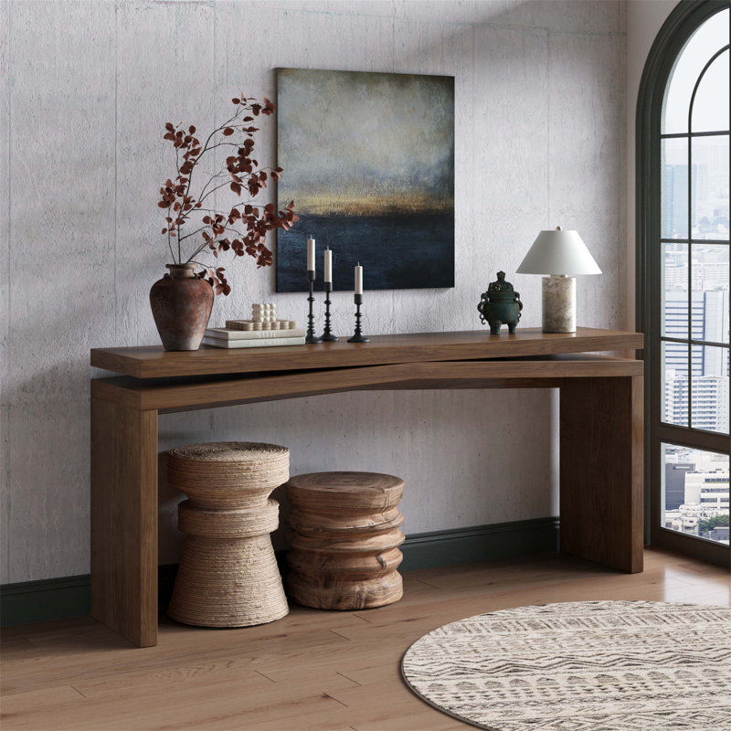 Console de 65 pouces en placage de bois massif, table de canapé d'entrée longue pour salon, couloir et appartement